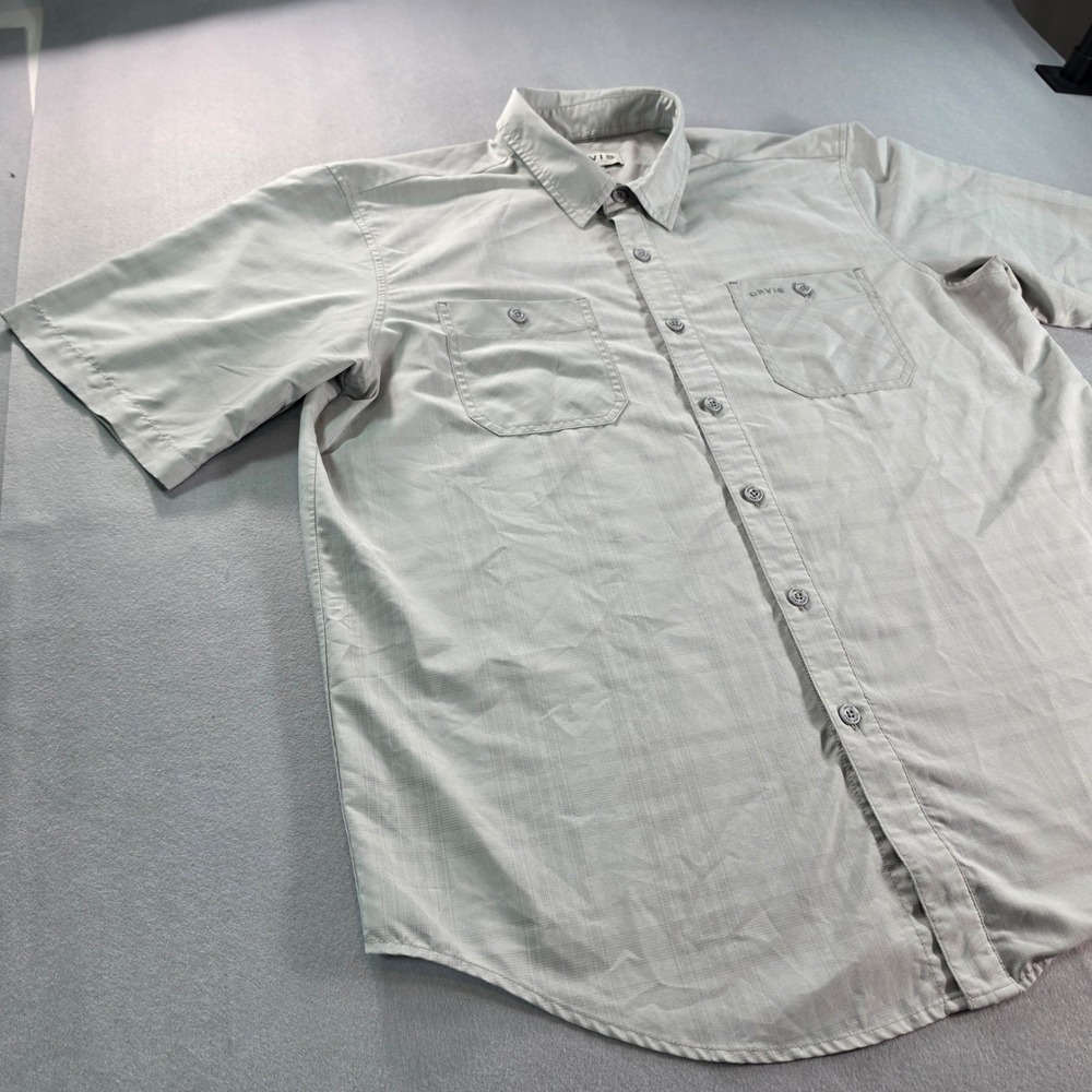 Orvis Mens XL Gray Plaid Performance Button Down Shirt Short Sleeve Classic